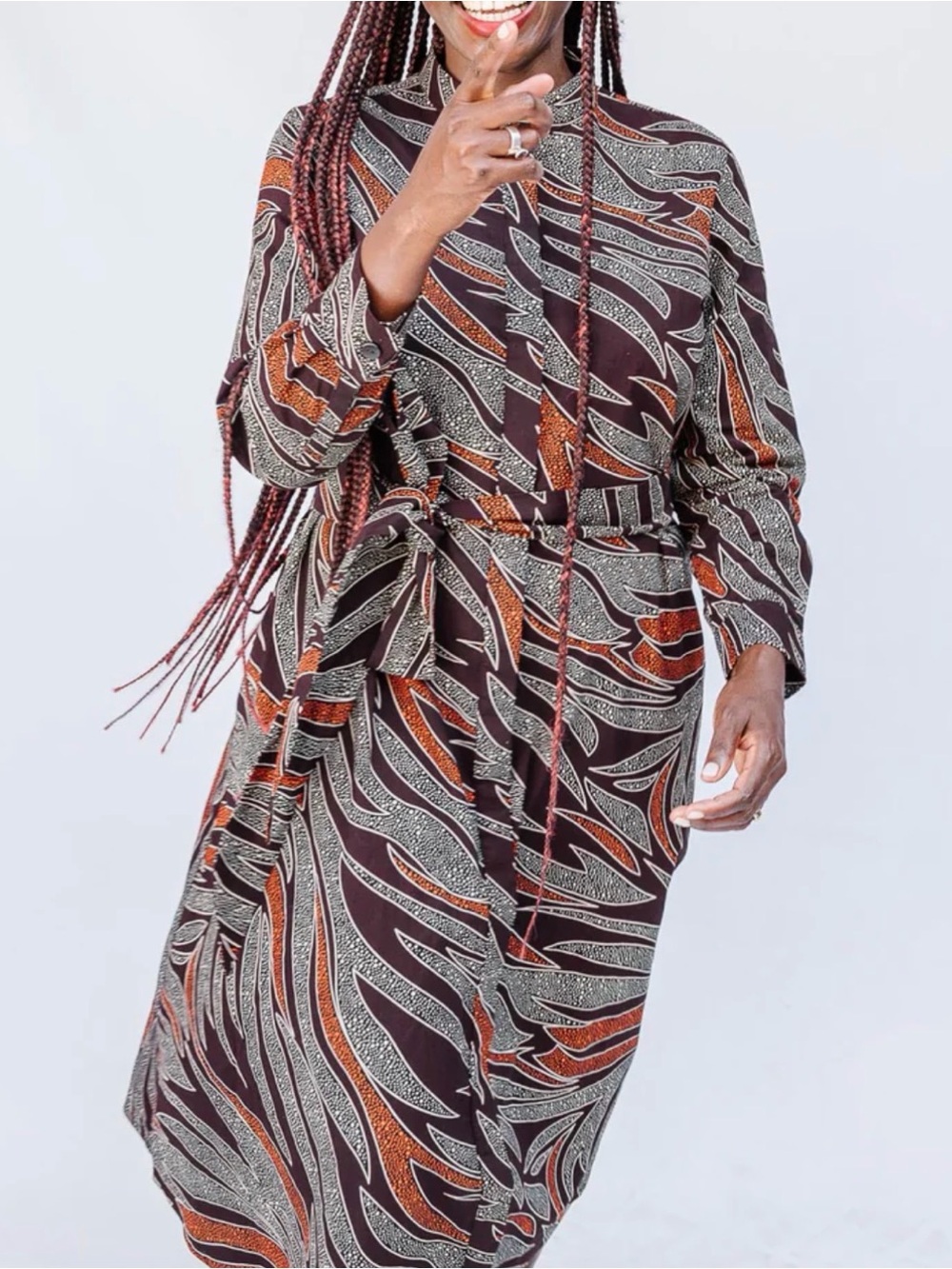 Zuri Long Sleeve Shirt Dress in “Glam” Print